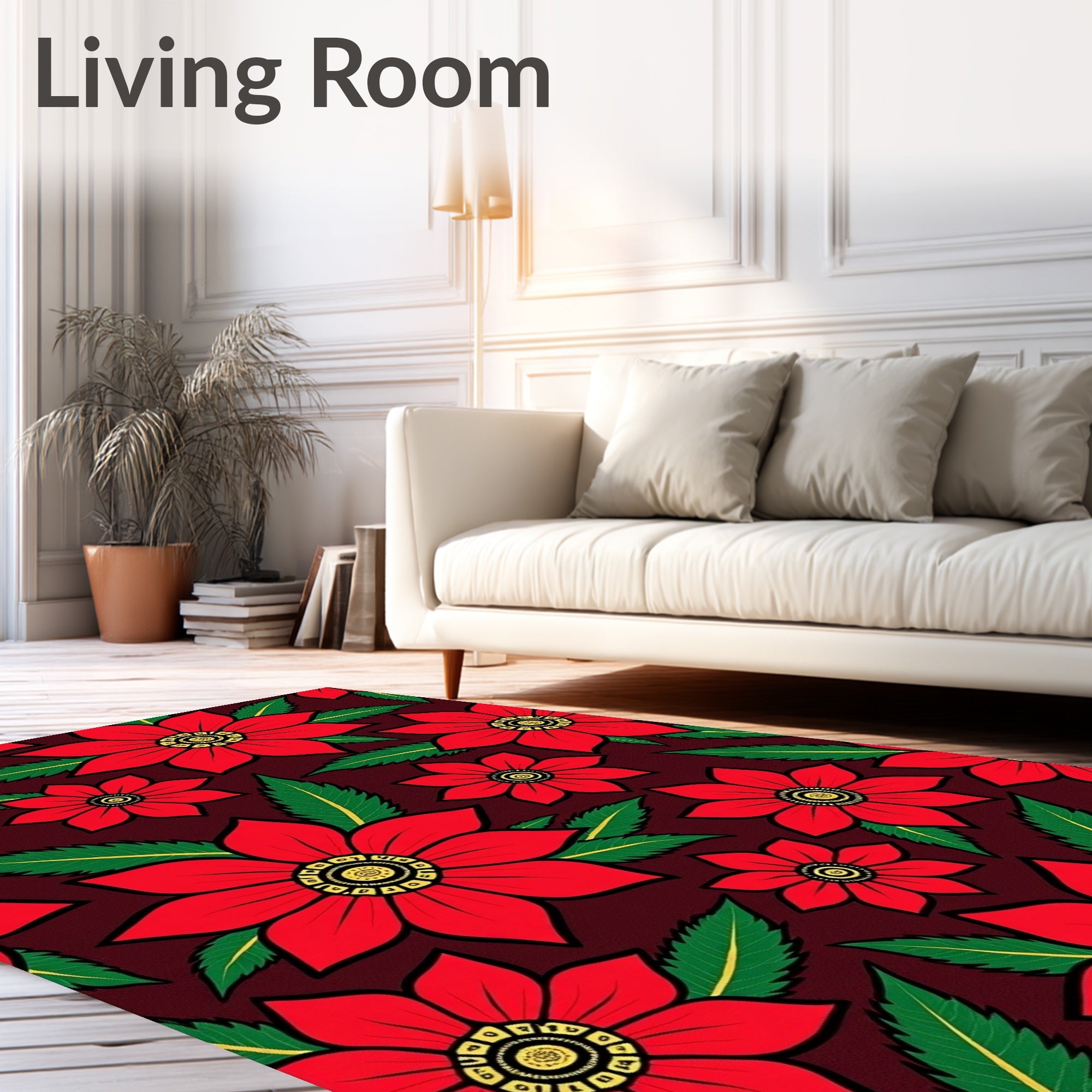 Vibrant Red Poinsettia Floral Rug