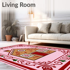 Pink Gingerbread House Festive Border Rug