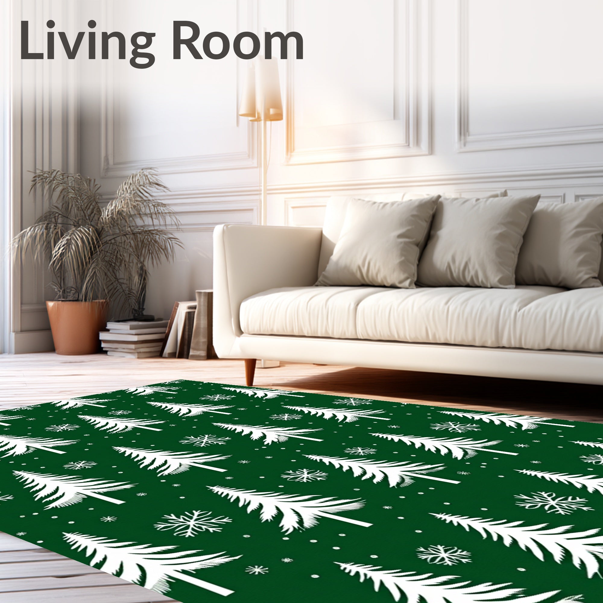 Emerald Green Snowy Evergreen Forest Rug