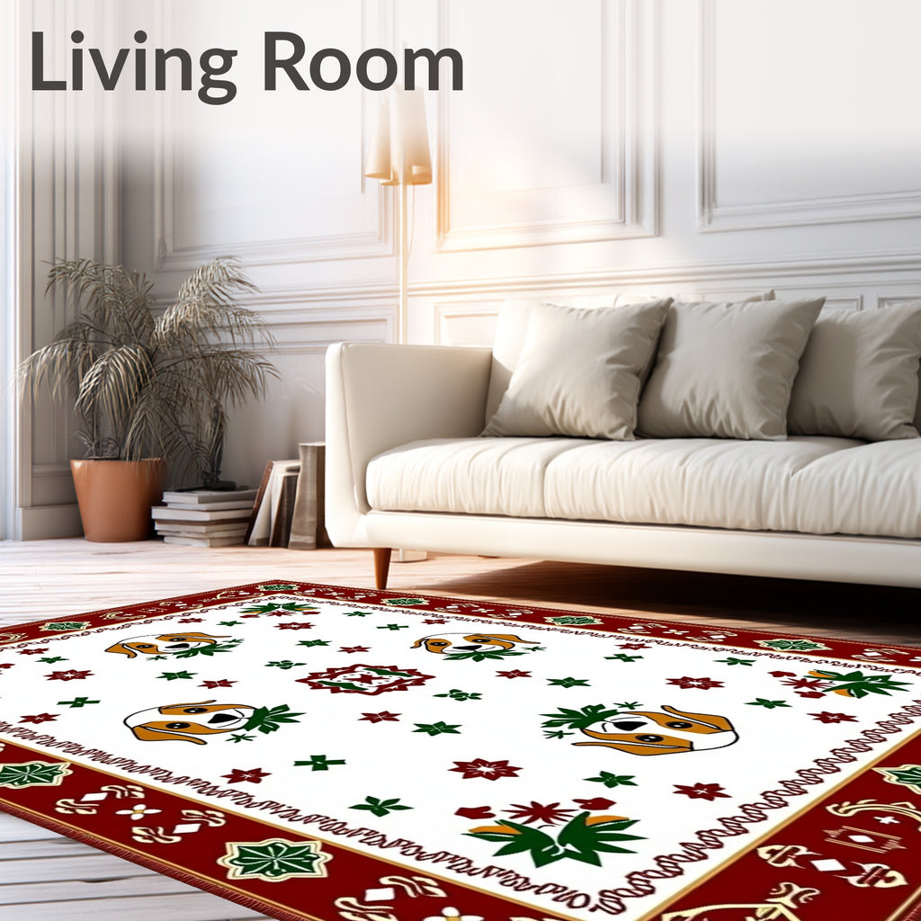 Red White Dog Floral Medallion Rug