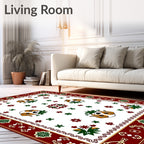 Red White Dog Floral Medallion Rug