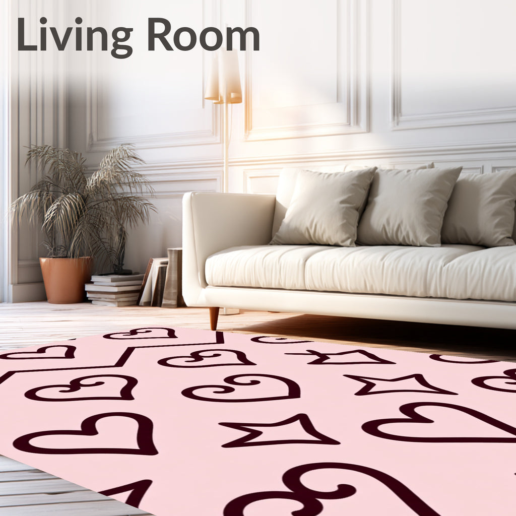 Pink Hearts And Stars Zigzag Rug