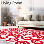 Bold Red Swirl Scroll Abstract Rug