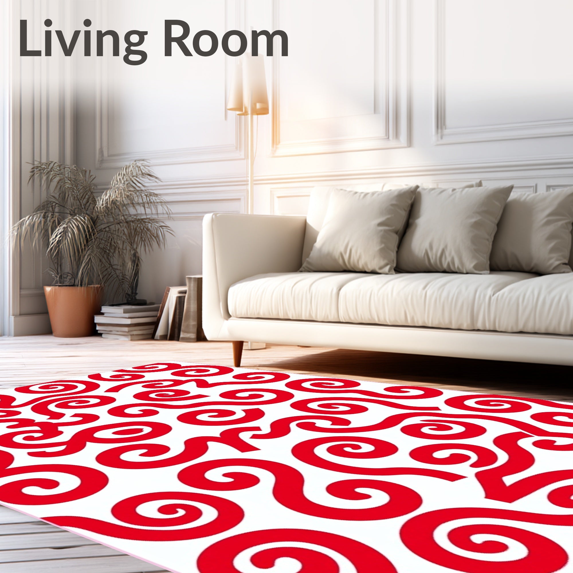Bold Red Swirl Scroll Abstract Rug
