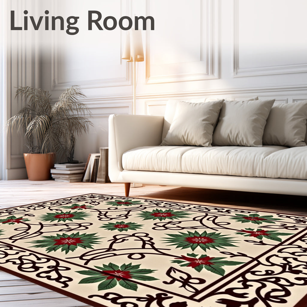 Crimson Green Floral Scrollwork Rug