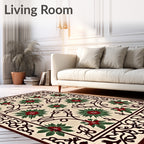 Crimson Green Floral Scrollwork Rug