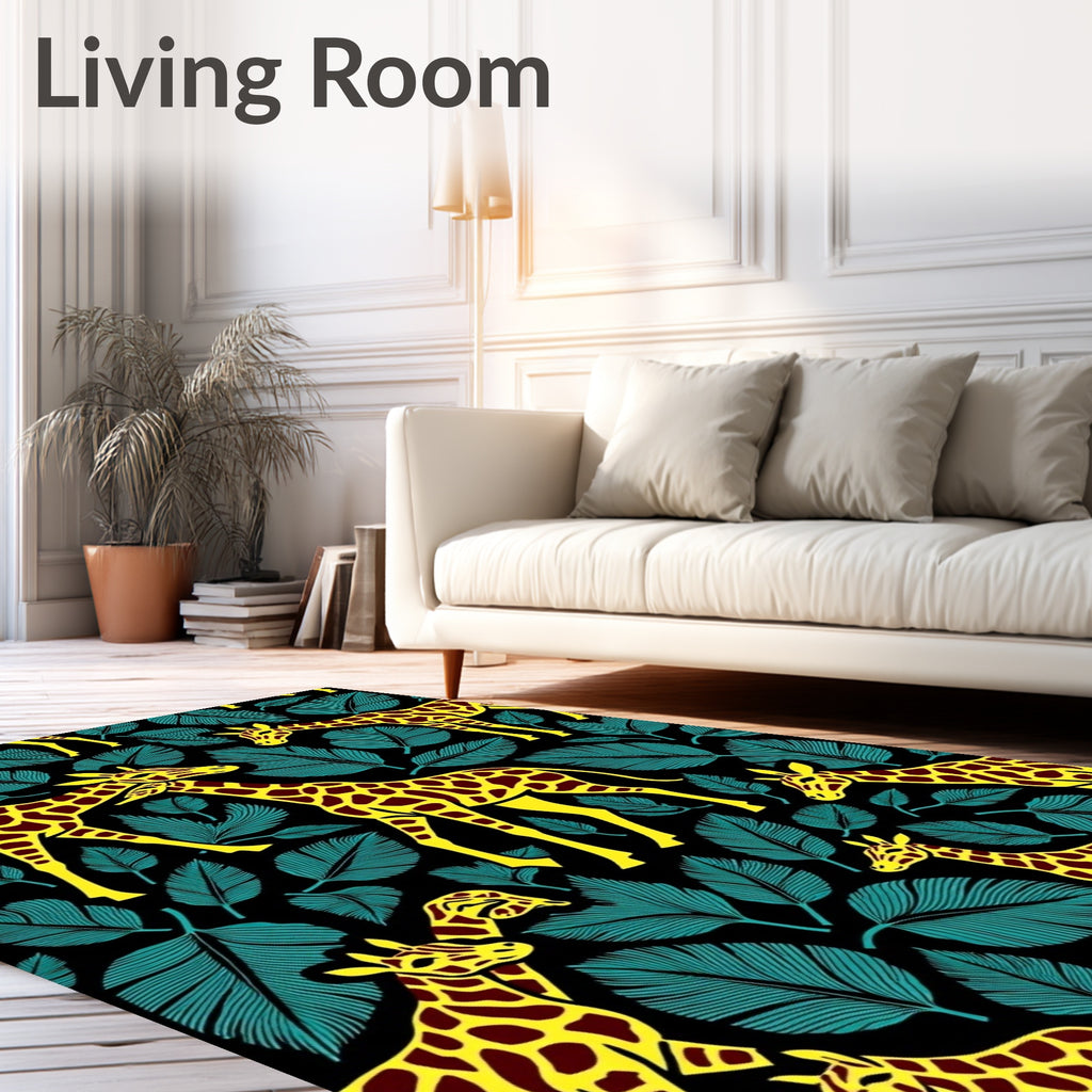 Yellow Giraffe Jungle Leaf Repeat Rug
