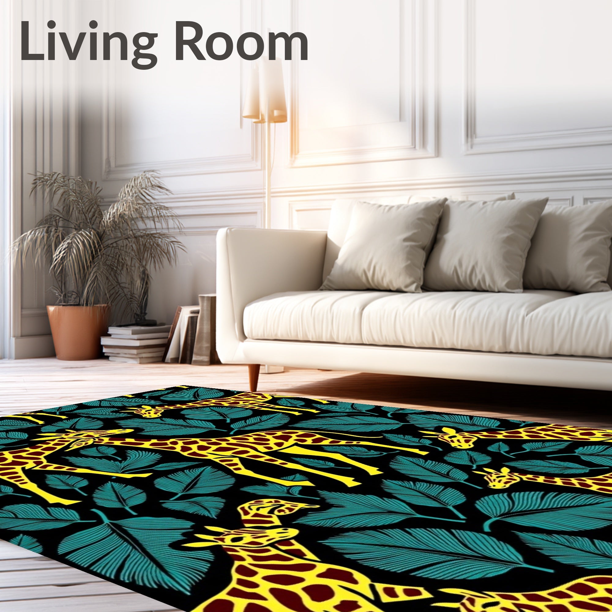 Yellow Giraffe Jungle Leaf Repeat Rug