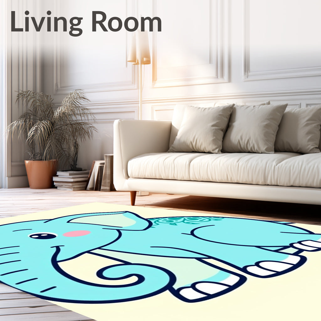 Charming Teal Elephant Adorned With Swirls Rug