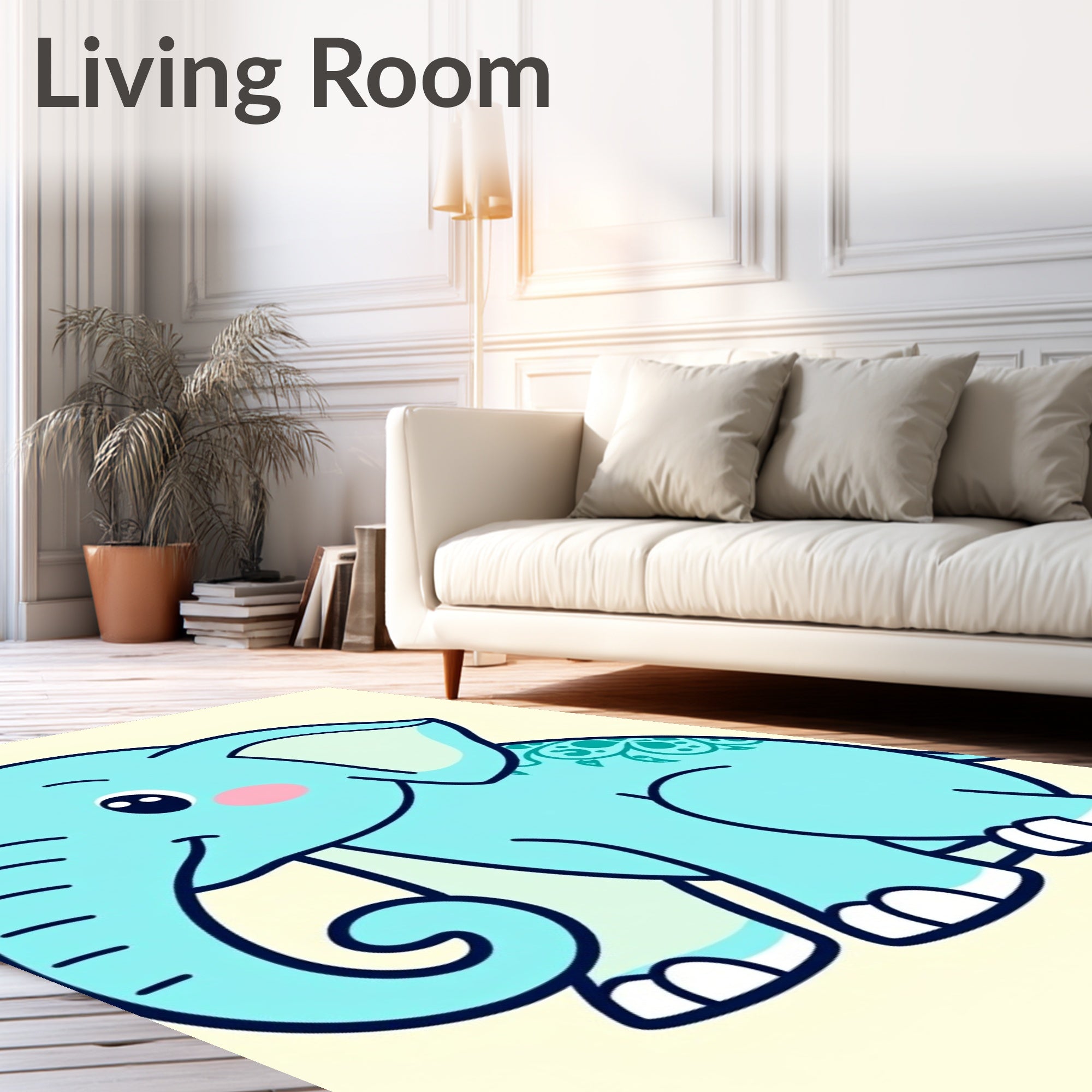 Charming Teal Elephant Adorned With Swirls Rug