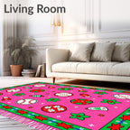Pink Holiday Baseball Balls Charm Rug