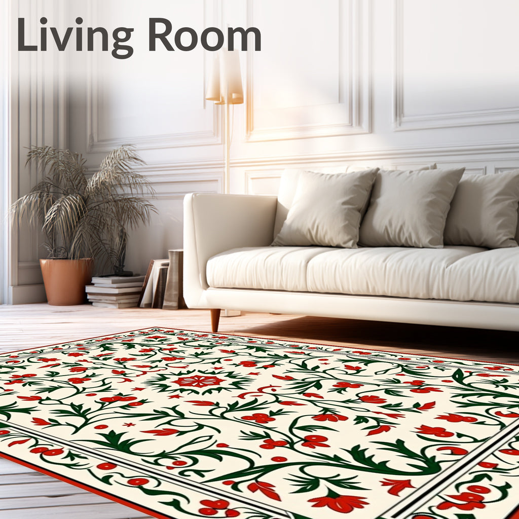 Crimson Berry Floral Vine Medallion Rug