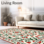 Crimson Berry Floral Vine Medallion Rug