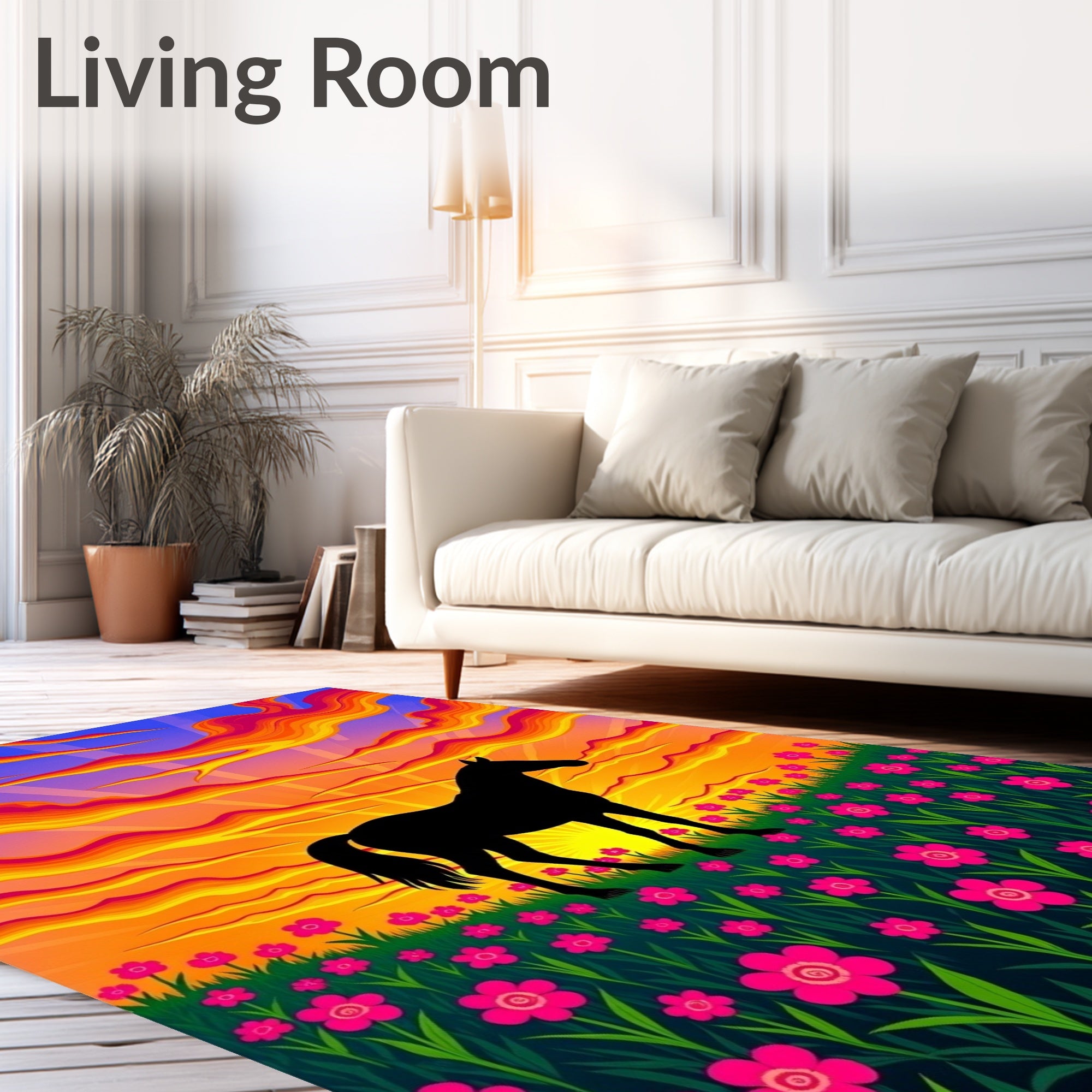 Vivid Sunset Horse Field Floral Rug