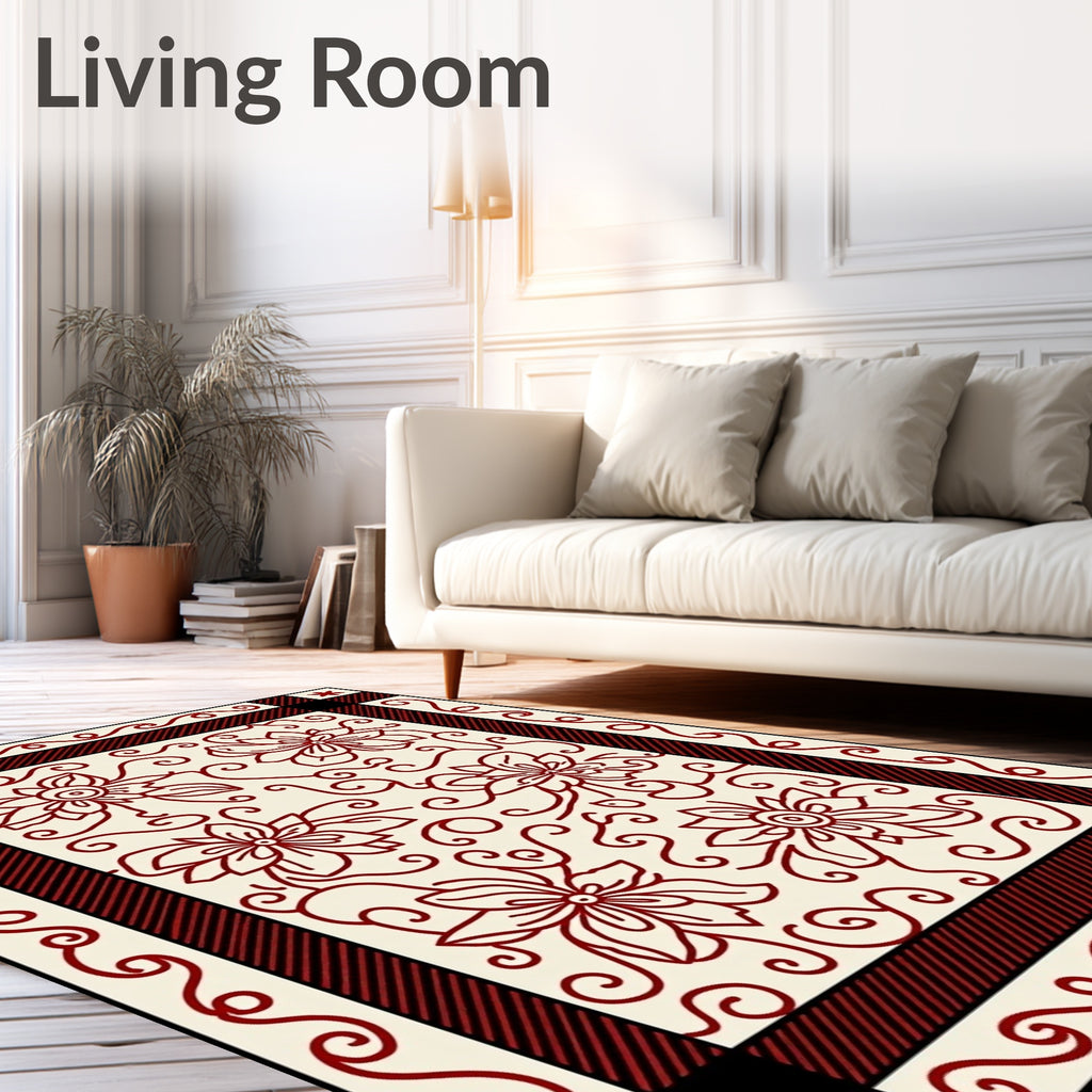 Scarlet Bloom Vine Composition Rug