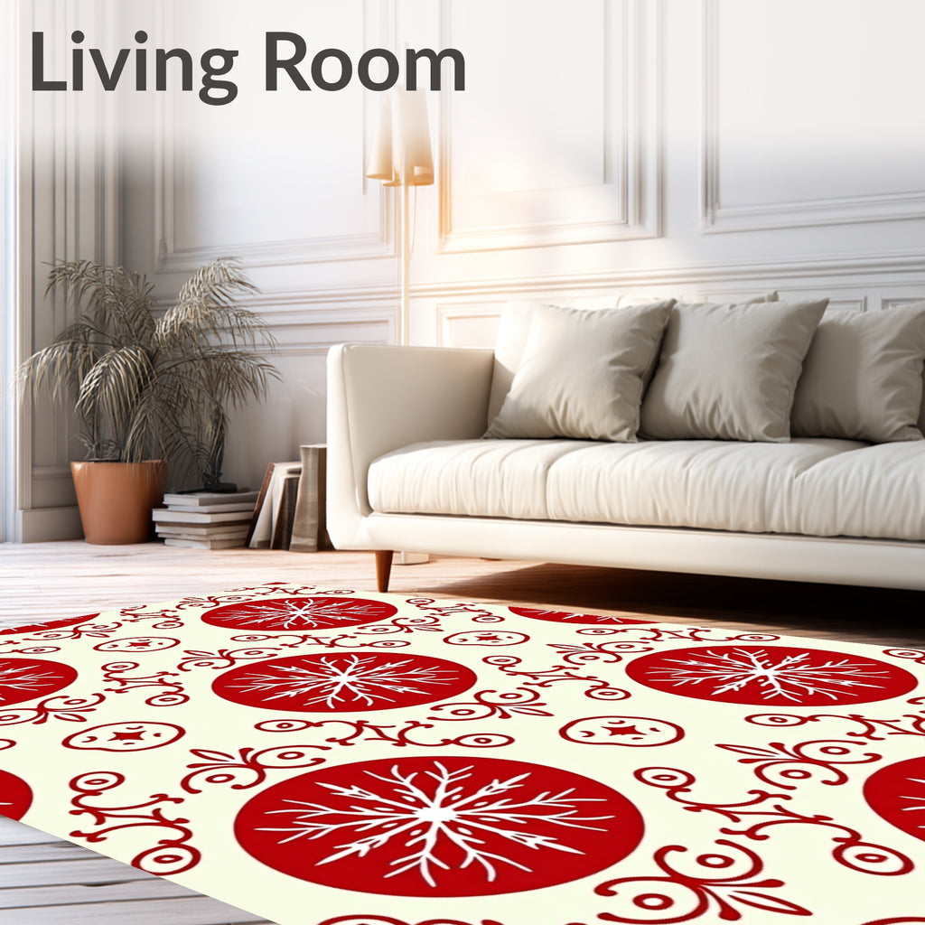 Crimson Snowflake Medallion Folk Art Rug