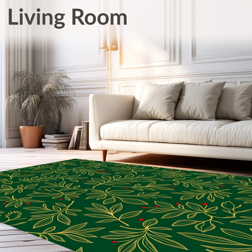 Emerald Green Golden Leaf Berry Rug