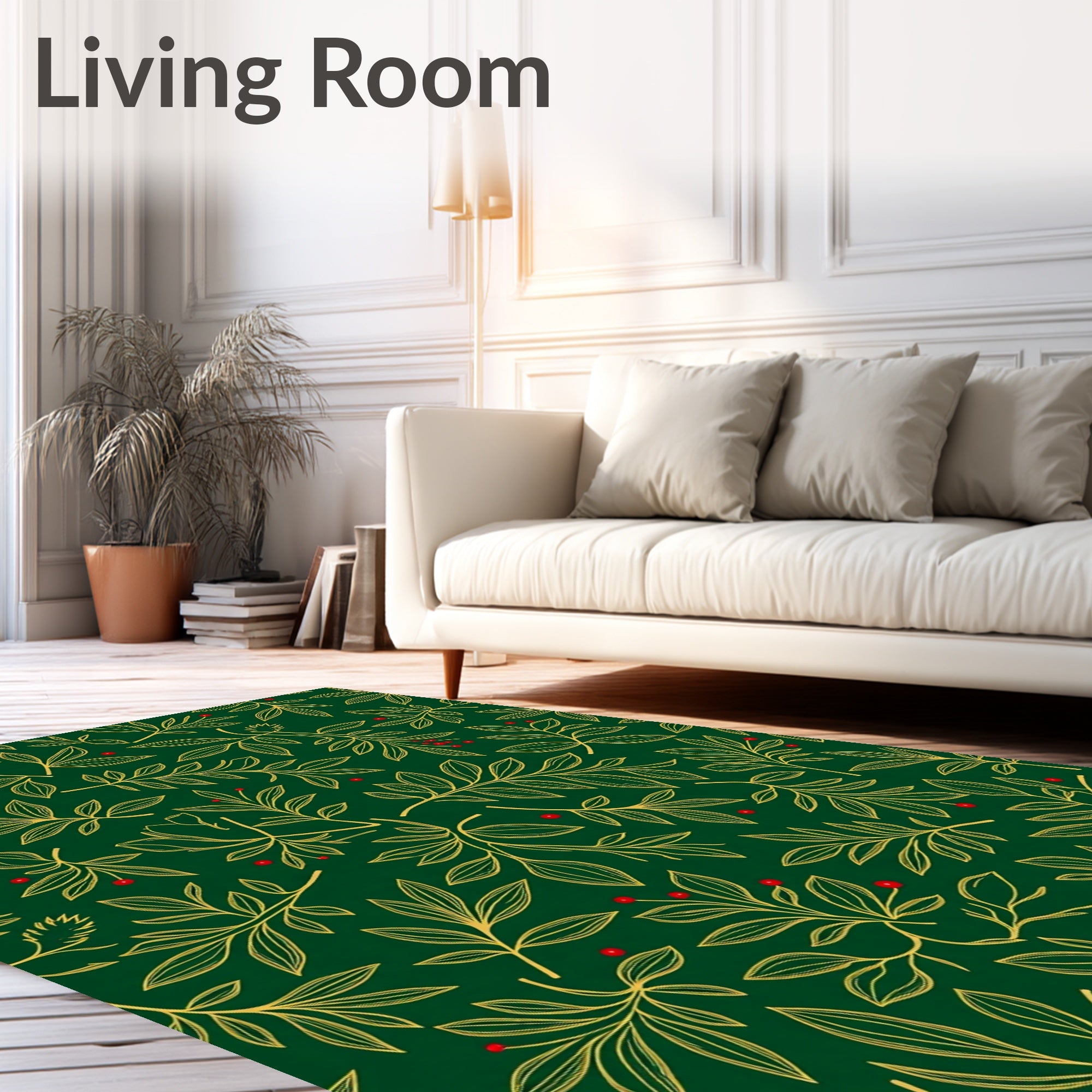 Emerald Green Golden Leaf Berry Rug