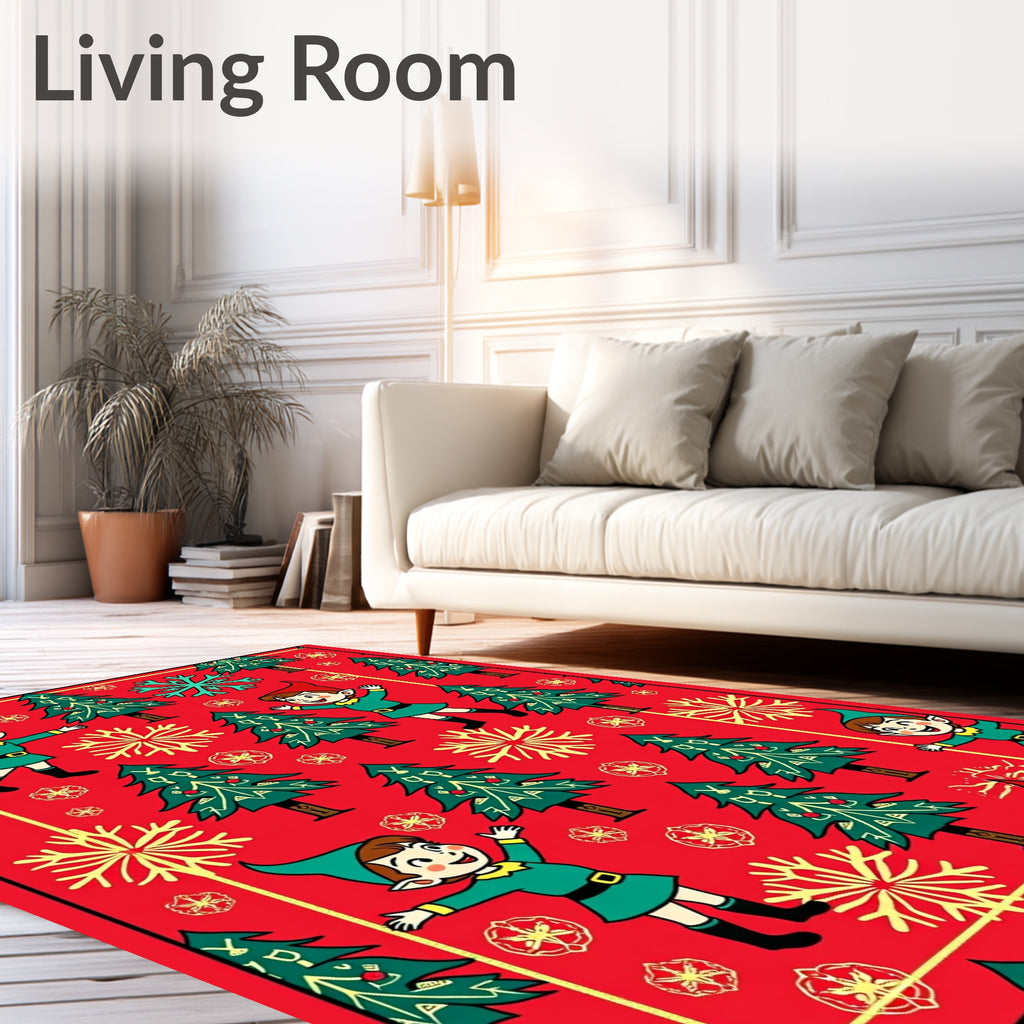 Joyful Christmas Elf Snowflake Forest Rug