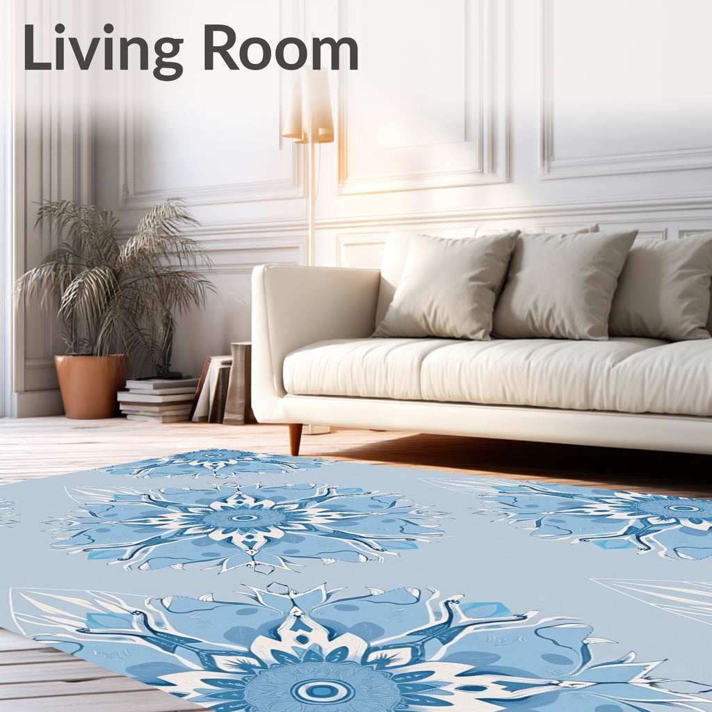 Soft Blue Mandala Bloom Rug