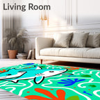 Aqua Sharks Underwater Coral Swirls Rug