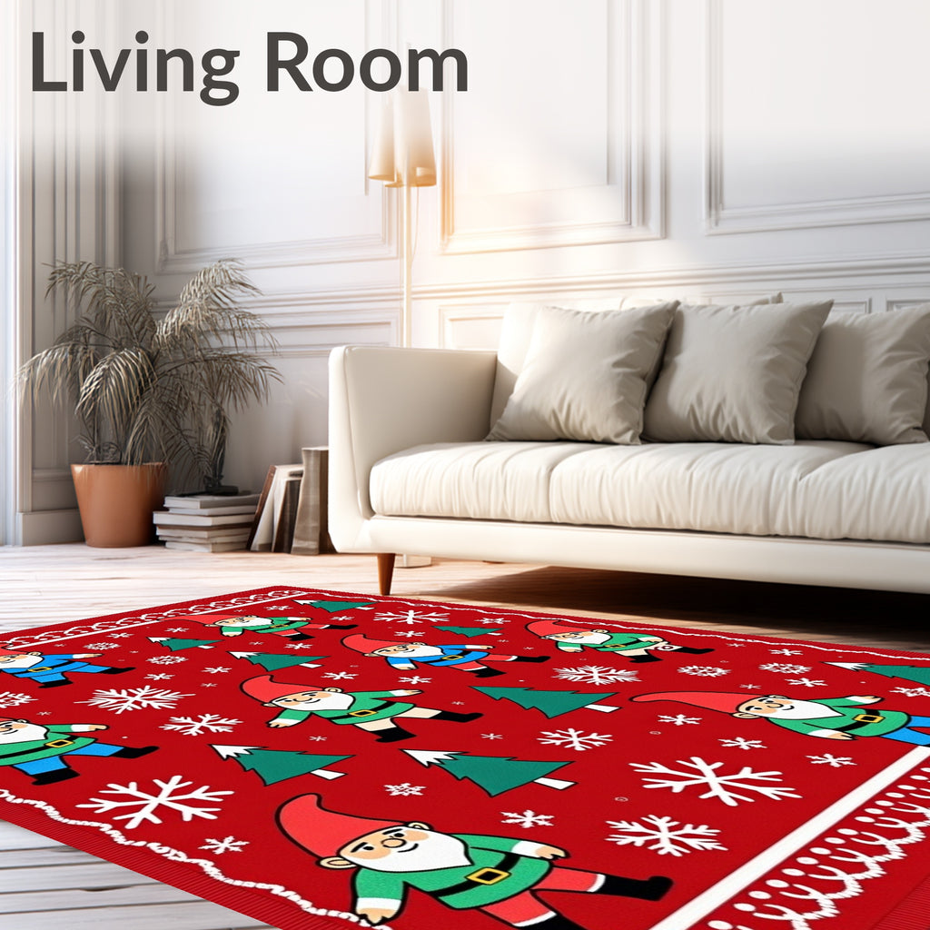 Gnomes And Snowflakes Christmas Red Rug