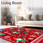 Gnomes And Snowflakes Christmas Red Rug