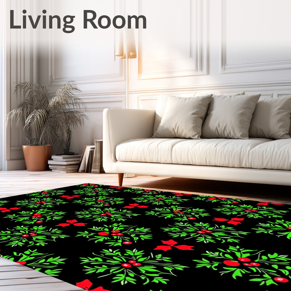 Black Green Red Berry Wreath Cluster Rug