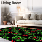 Black Green Red Berry Wreath Cluster Rug