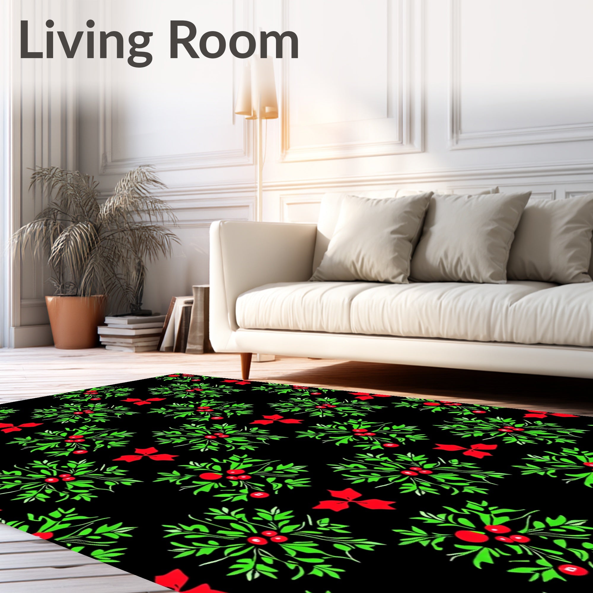 Black Green Red Berry Wreath Cluster Rug