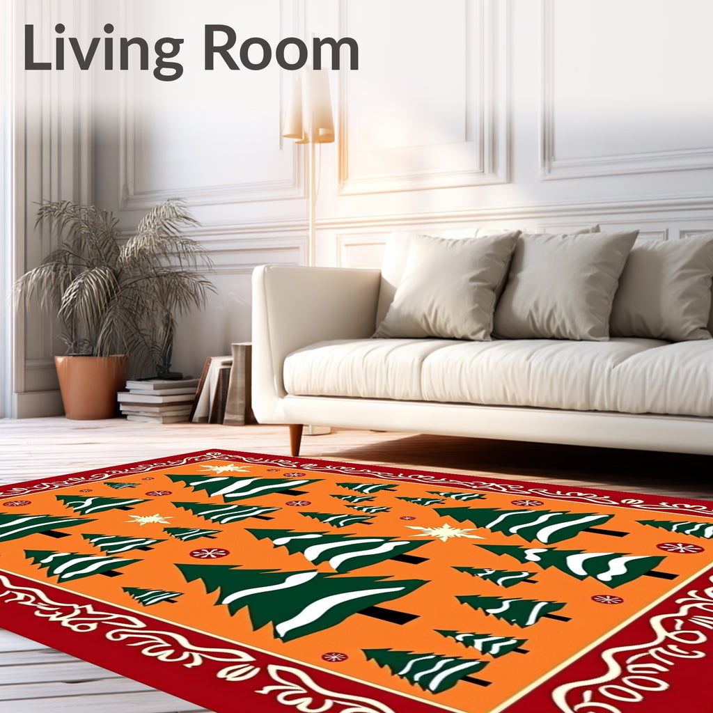 Crimson Snowfall Evergreen Forest Rug
