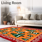Crimson Snowfall Evergreen Forest Rug