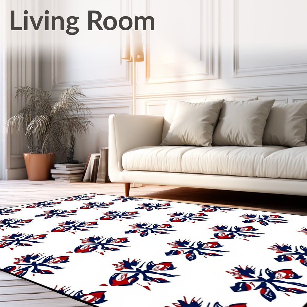 Bold Navy Red Abstract Floral Arrangement Rug
