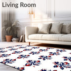 Bold Navy Red Abstract Floral Arrangement Rug