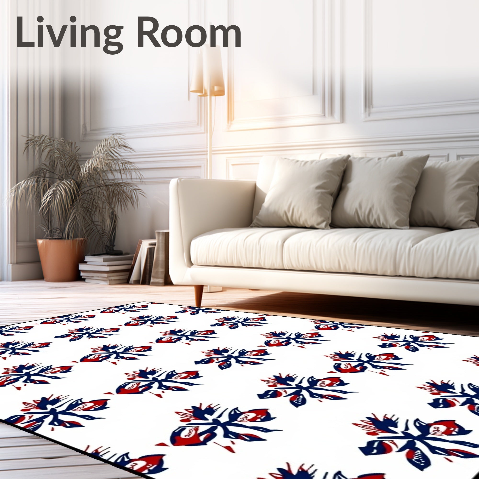 Bold Navy Red Abstract Floral Arrangement Rug