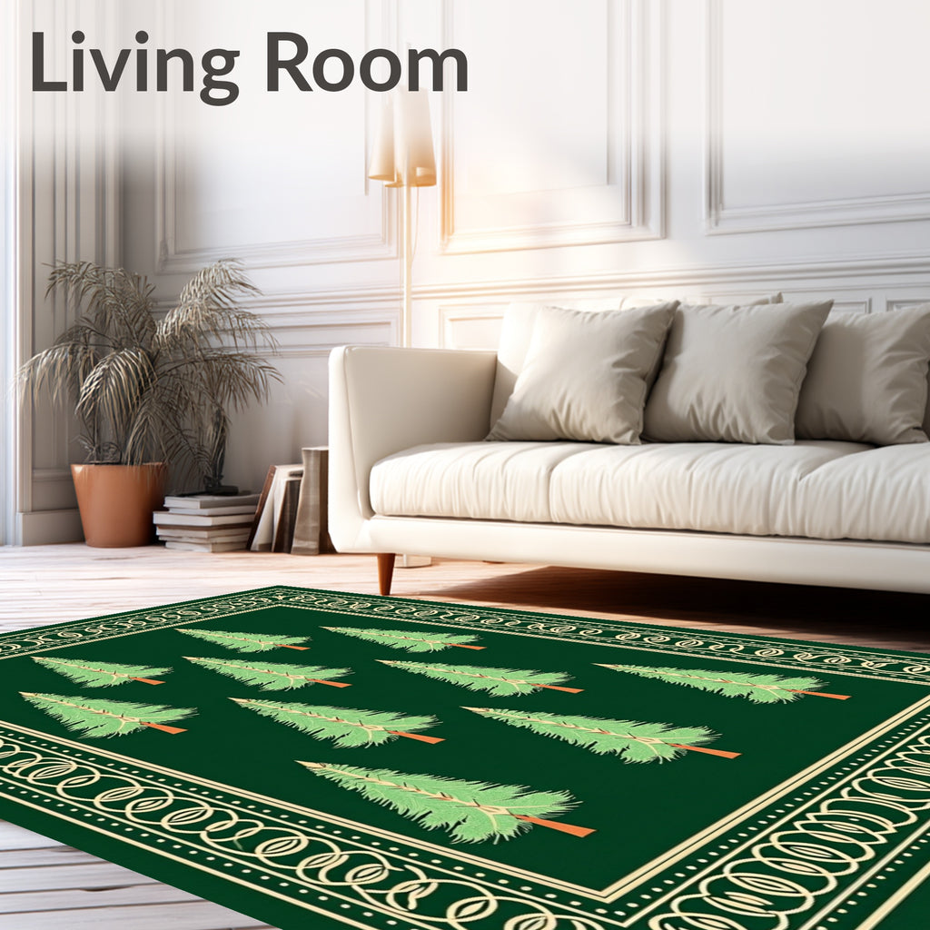 Forest Green Pine Tree Border Rug