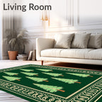 Forest Green Pine Tree Border Rug