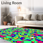Vibrant Abstract Figures Pink Blue Yellow Rug