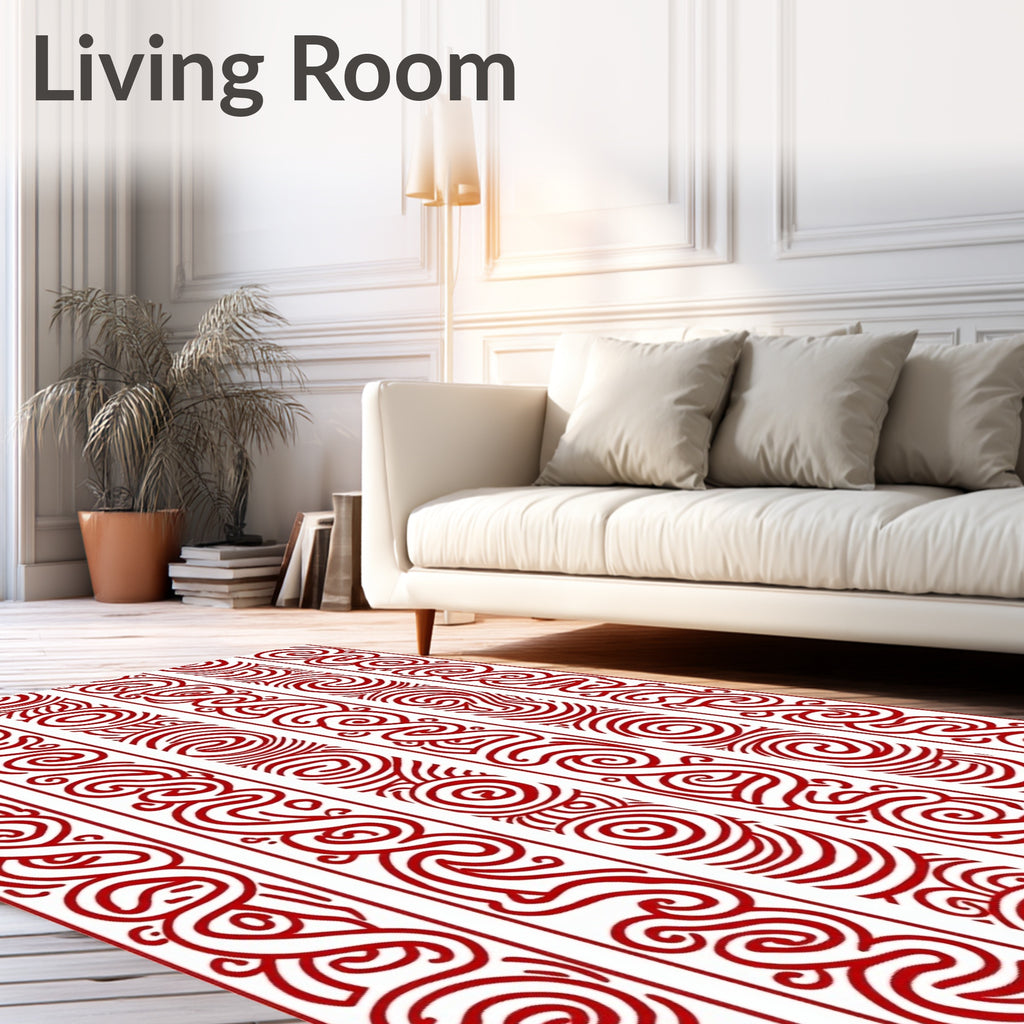 Red Swirling Abstract Vertical Stripes Rug