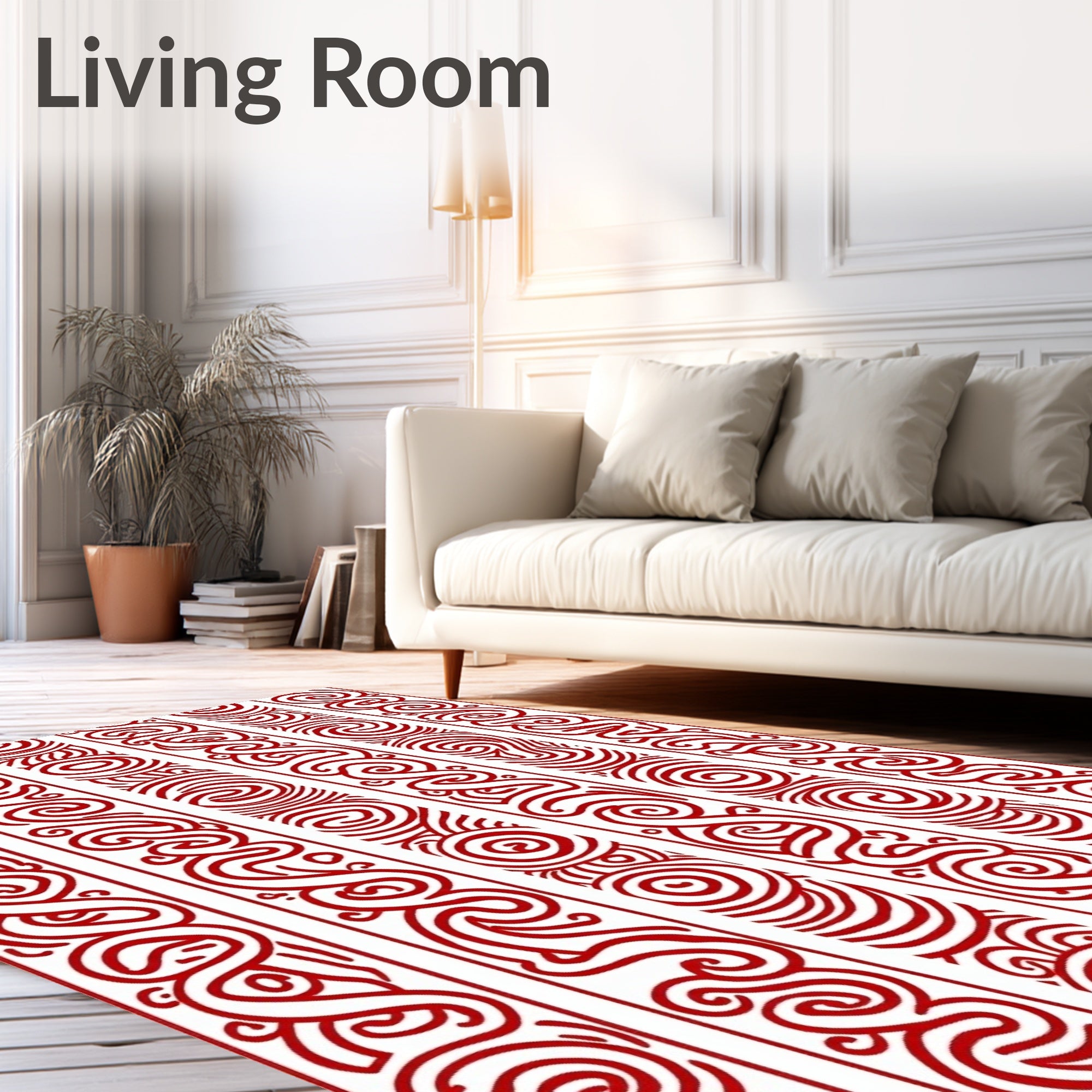 Red Swirling Abstract Vertical Stripes Rug