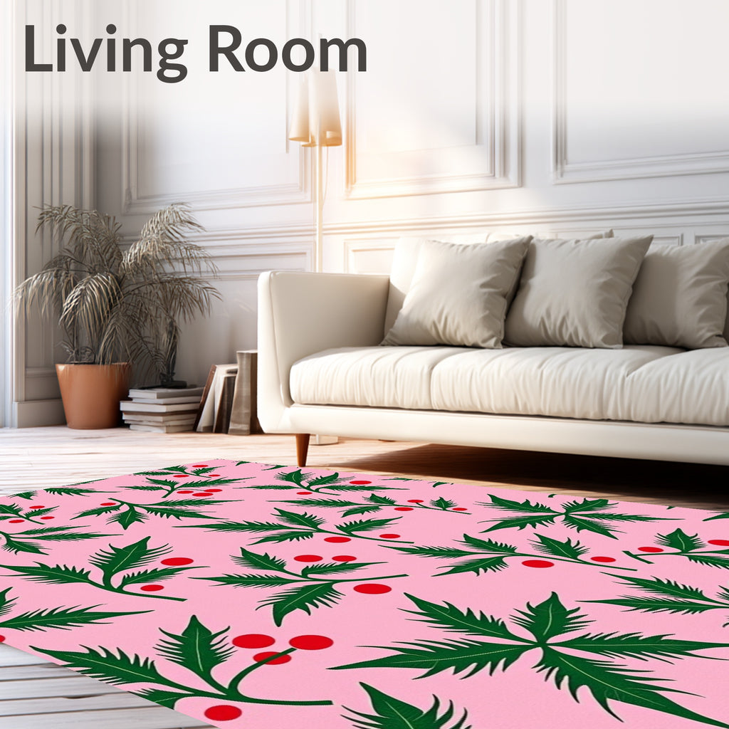 Pink Holly Berry Branch Repeating Rug