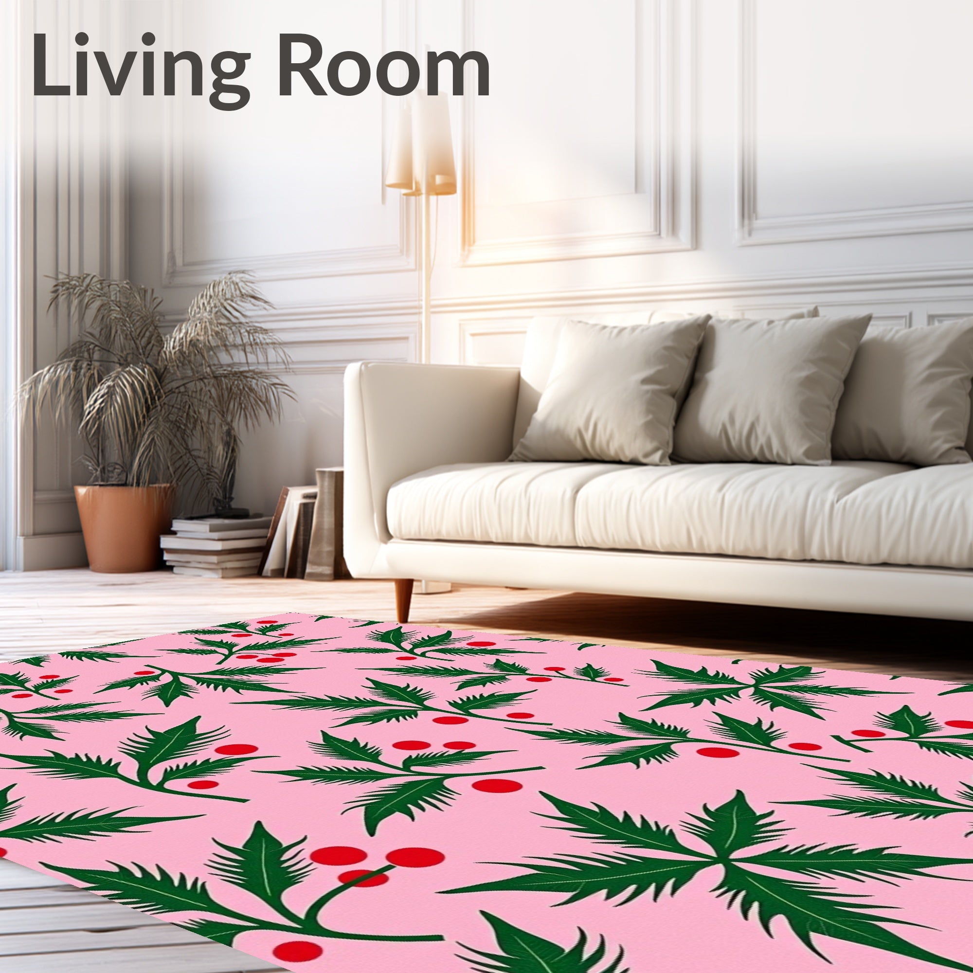 Pink Holly Berry Branch Repeating Rug
