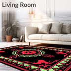 Crimson Mint Black Floral Motif Rug