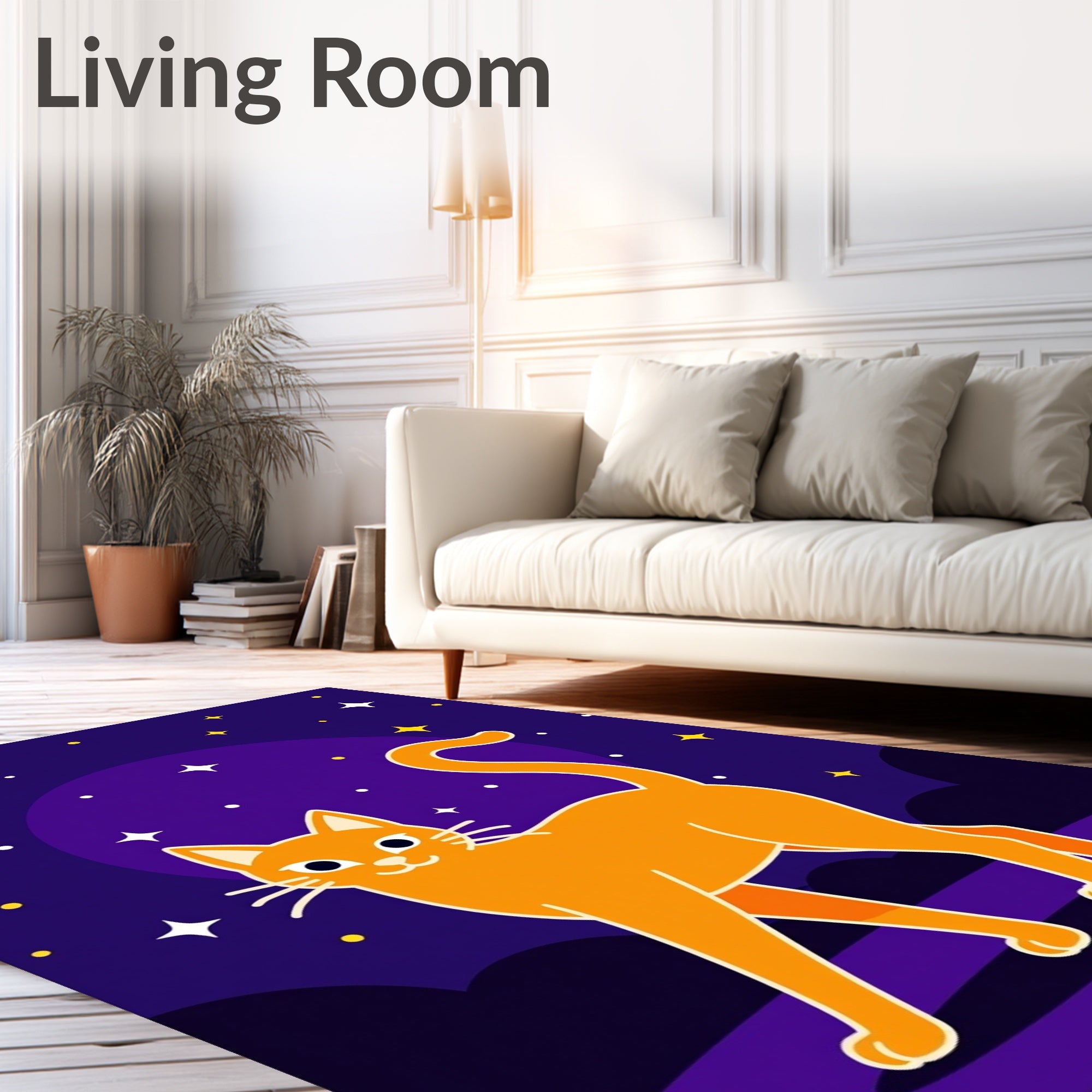 Orange Cat Under Starry Night Sky Rug
