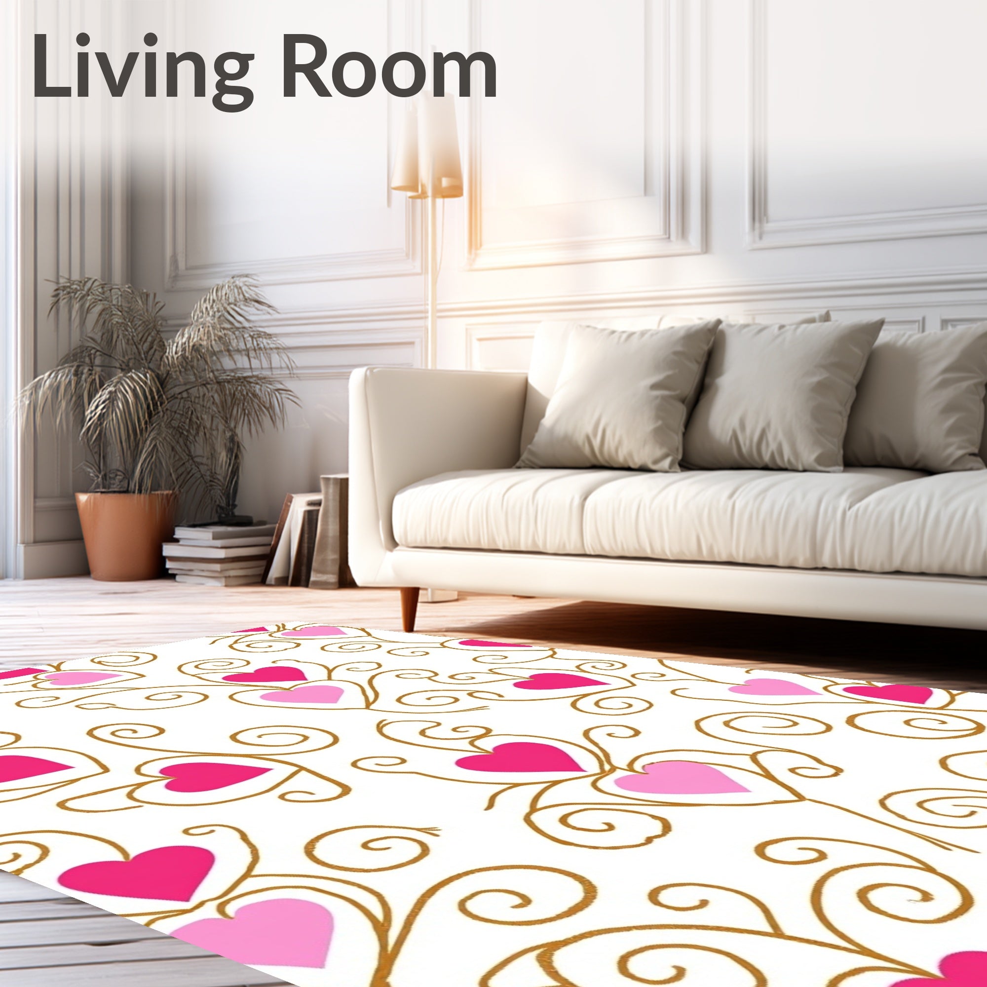 Whimsical Pink Heart Swirls Rug