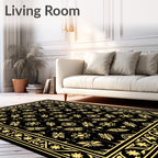 Black and Gold Floral Medallion Border Rug