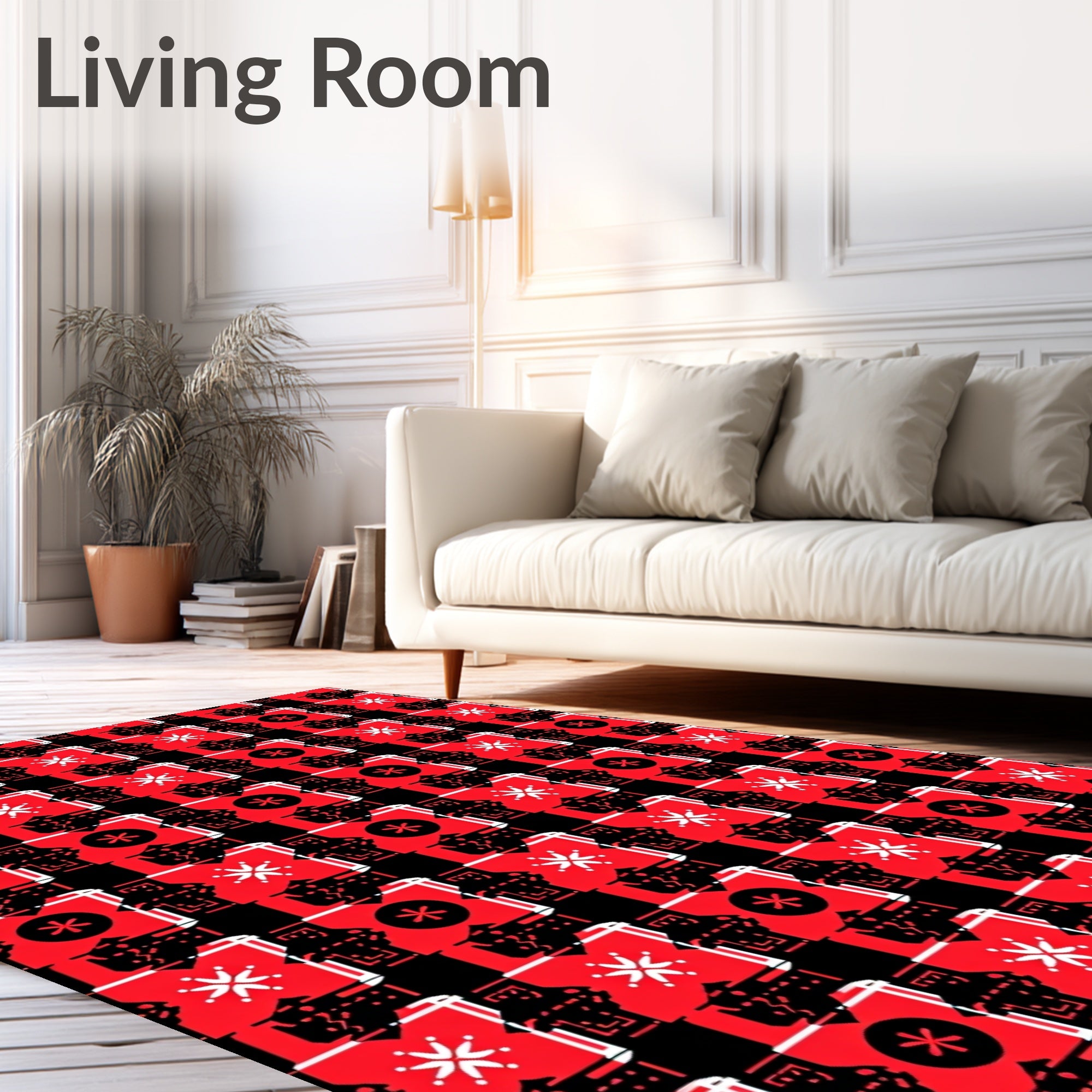 Bold Red Black Starburst Tile Rug