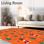 Christmas Trees Santas Gnomes Orange Background Rug