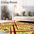 Crimson Yellow Folk Art Figures Rug
