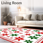Red Green Poinsettia Snowflake Medallion Rug